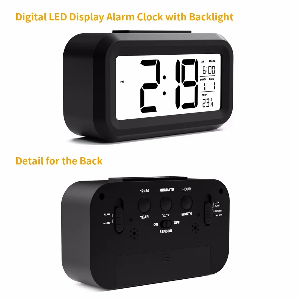  Kohree Touch Sensor Alarm Clock Led Digital Clock Snooze Temperature Date LCD Display Desk Soft Nig