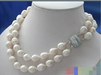 

HOT## Wholesale FREE SHIPPING >>> 2ROW 15MM WHITE DRIP FRESHWATER PEARL NECKLACE MABE