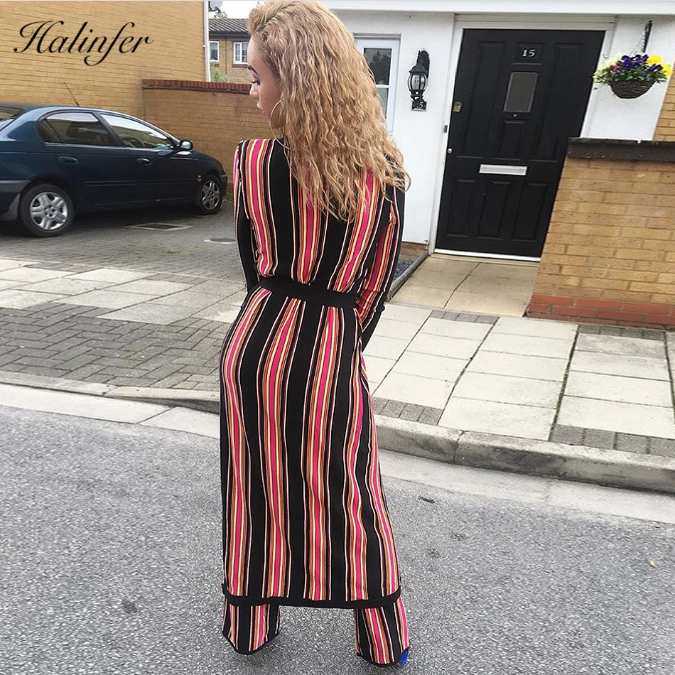 Halinfer 2018 г. Новые летние женские Штаны пальто sexy bodycon в полоску 2 шт. повязки Штаны пальто Элегантный знаменитости вечерние трусов vestidos