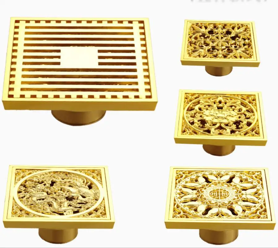 

Gold Shallow Water SingleSquare Floor Drain Kitchen And Bathroom All Copper Anti - odor Anti - insect Floor Drain