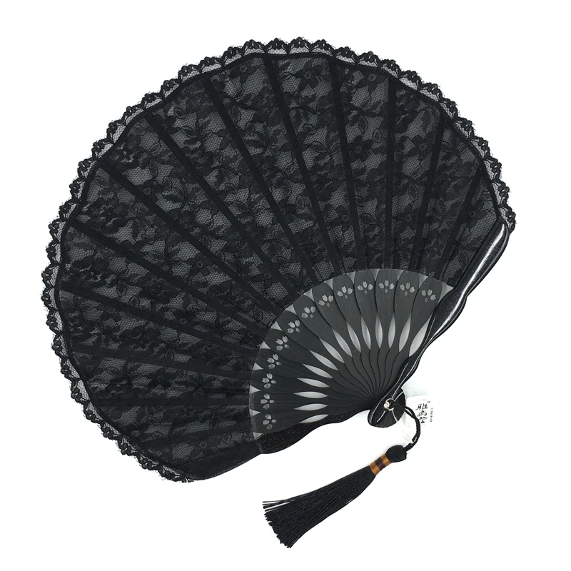 

Retro Black Lace Folding Fan Japanese Shell Style Women Fan Craft Bamboo Summer Lady Fan Bride Wedding Dance Portable Fan