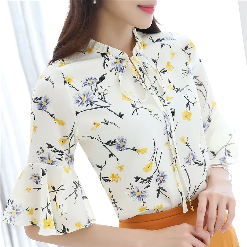 Женские топы и блузки blusas mujer de moda 2018 Рубашки повседневные шифоновые с бантом