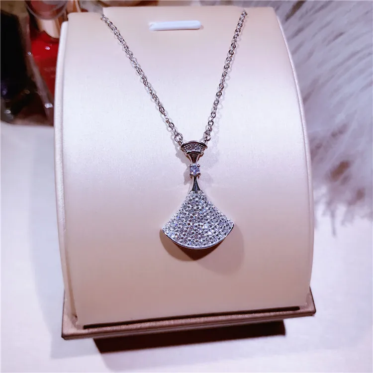 Hot Brand Pure 925 Sterling Silver Jewelry For Women Fan necklace rose gold luxury zircon crystal Diva Dream pendant choker Hot Brand Pure 925 Sterling Silver Jewelry For Women Fan necklace rose gold luxury zircon crystal Diva Dream pendant choker