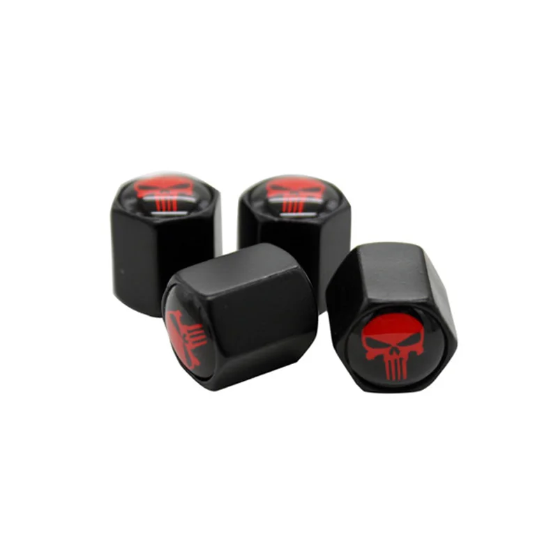 ~ PUNISHER VALVE CAPS SET of 4 *New /& Unique* Tire Metal Valve Nuts Tyre Cap