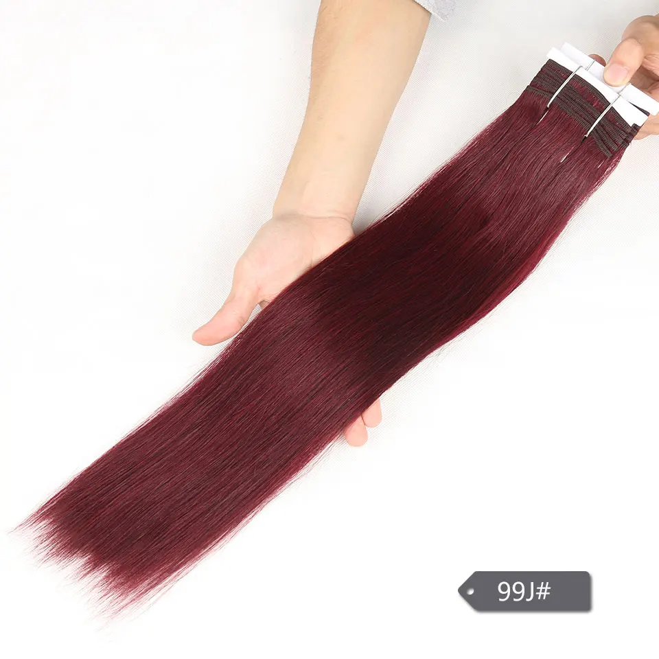 Гладкие двойные нарисованные бразильские шелковистые прямые волосы натуральные кудрявые пучки волос Remy 1 шт. только 27/30/6/8/красный/99J пряди волос