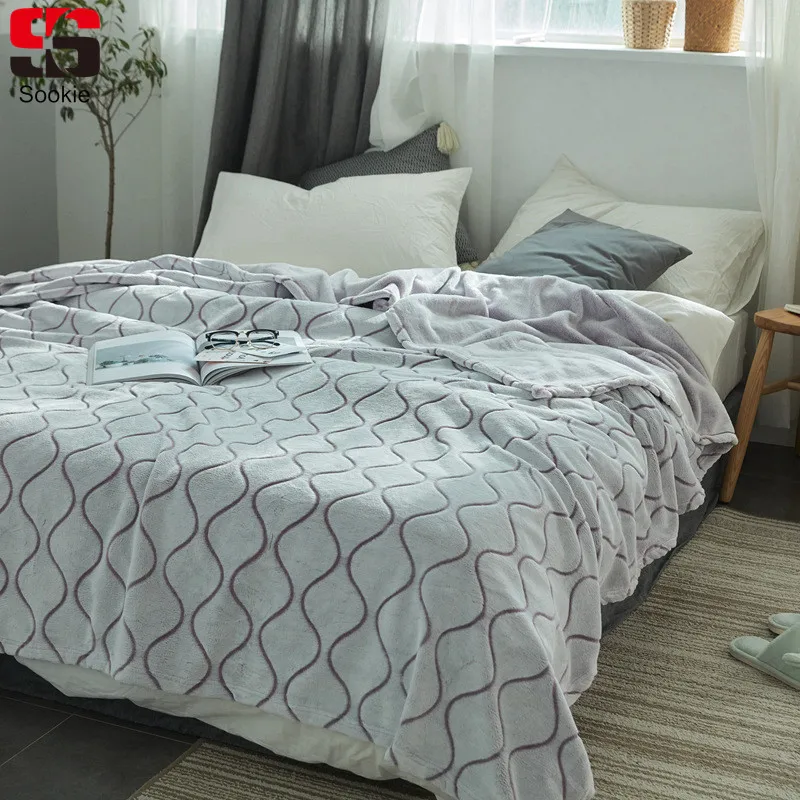 

Sookie Flannel Blanket Cationic Printing More Soft Warm Cobertor Nordic Stripe Plaid Throw Blanket for Bed Sofa