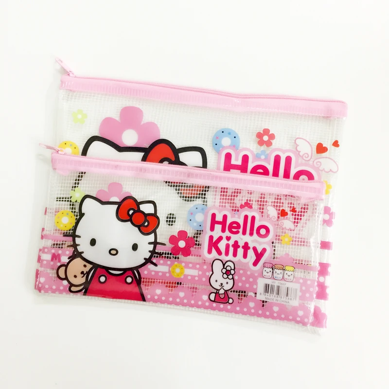 

1X Cute Kawaii Hello Kitty Grid Pencil Pen Bag File Case Student Stationery Kids Gift Storage Container Phone Bag