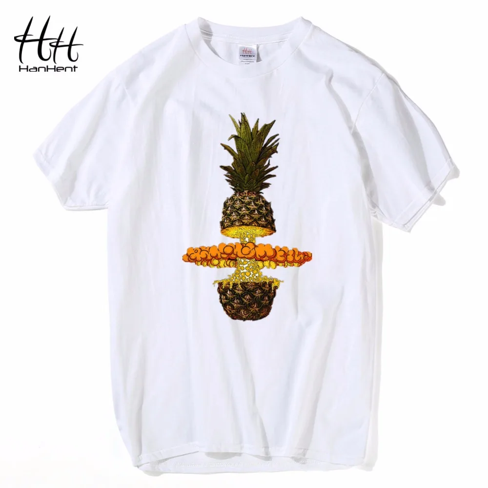 

HanHent Bang Pineapple T shirt Men Cotton Crew Neck HolidayTop Tees Summer Print Tee Shirts Swag Men's T-shirt Beach Shirt Boys