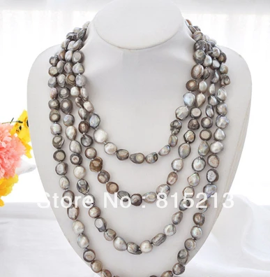 

FREE SHIPPING>>>@@ > N760 Long 98" 14mm green baroque freshwater cultured pearl necklace
