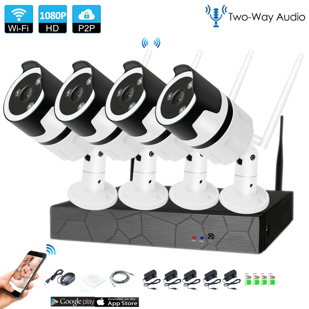 

4CH two way audio talk HD Wireless NVR Kit P2P1080P Indoor Outdoor IR Night Vision Security 2.0MP IP Camera WIFI CCTV System
