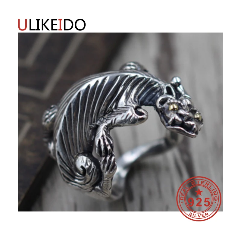 

100% Pure 925 Sterling Silver Jewelry Lizard Rings Adjust Vintage Mens Signet Ring For Women Special Christmas Gift 947