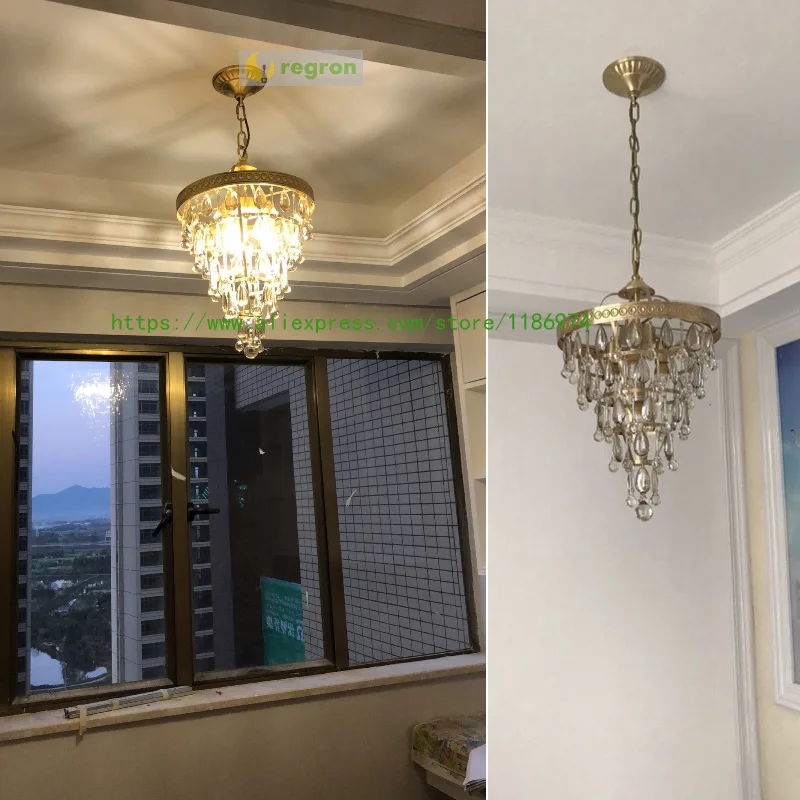 Ресторан Gold Crystal Lamp столовая Медный подвесной светильник Светильник входной