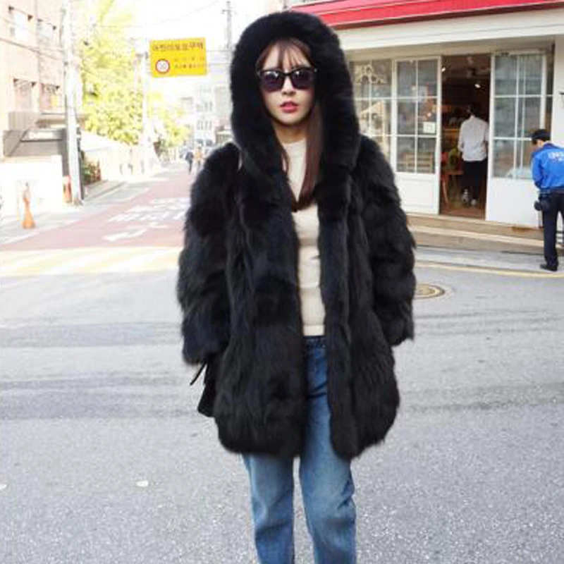 Natural Fur Parka Real Fur Coat For Women Raccoon Fur Coat Hood Jacket Thick Warm New Winter Female Overcoat tbsr597 hooded puffer jacket