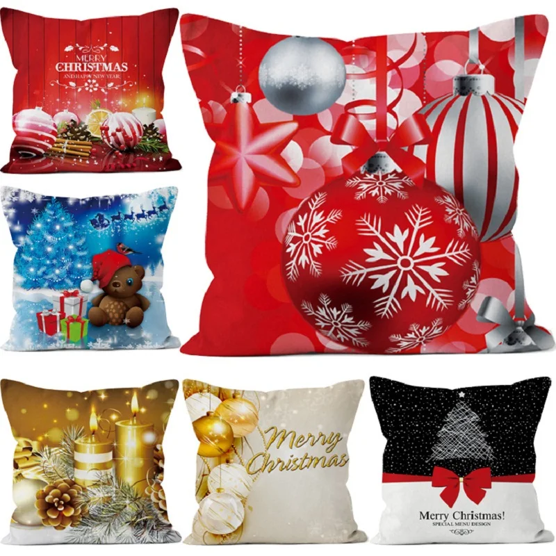 

3Pcs New Cushion Cover Christmas Promotion Pillow Xmas Flax Throw Case Holiday Home Sofa Bedroom Decorative 2018 Kerst Gifts
