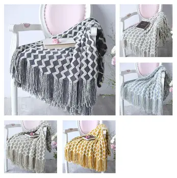 

Free shipping Gift Nordic Geometric Zigzags Chevrons Bedspread Sofa Lounge Throw Blanket Fringe Tassels 120*200cm Drop Shipping
