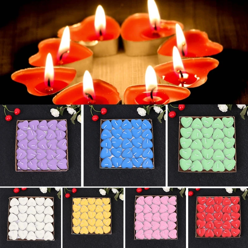 

50Pcs/Box Heart Shape Candles For Birthday Wedding Party Home Decoration Gift