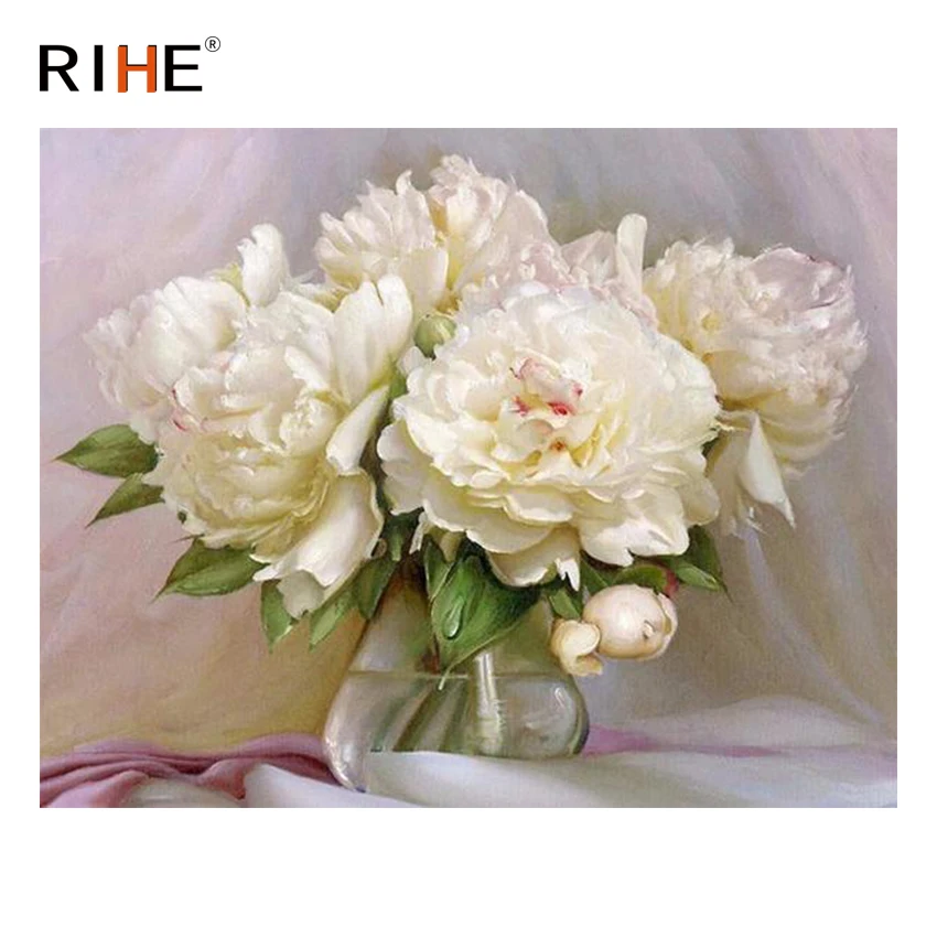 

RIHE Chrysanthemum Diy Painting By Numbers Flower Vase Oil Painting Cuadros Decoracion Acrylic Paint On Canvas Modern Wall Art