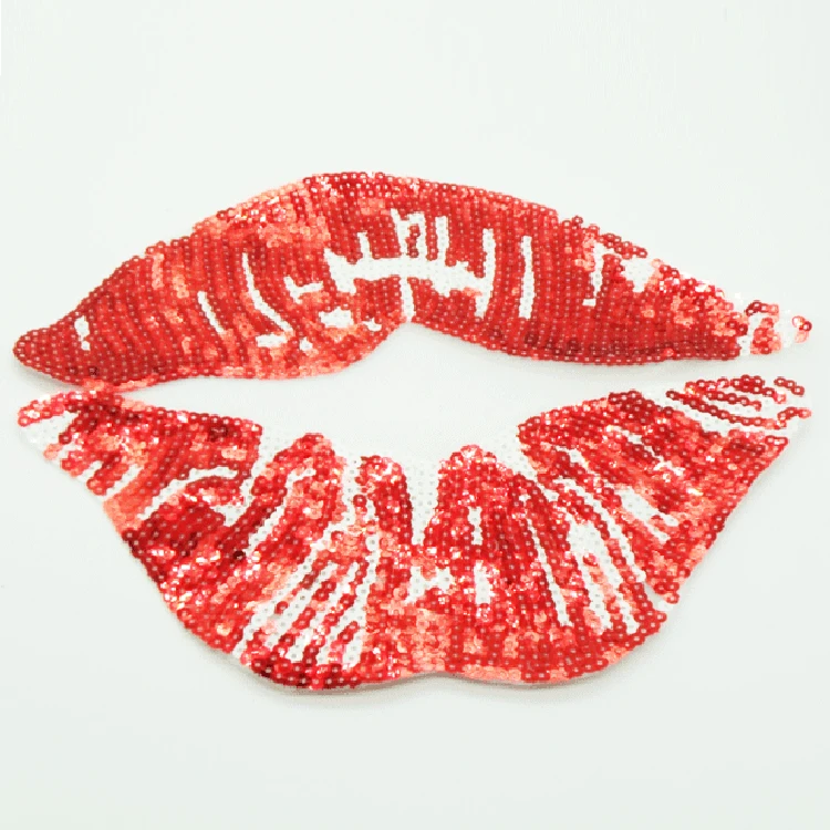 10pcs 28cm Sequins Patchwork DIY Sexy Red Lip Patches For Clothes Bags