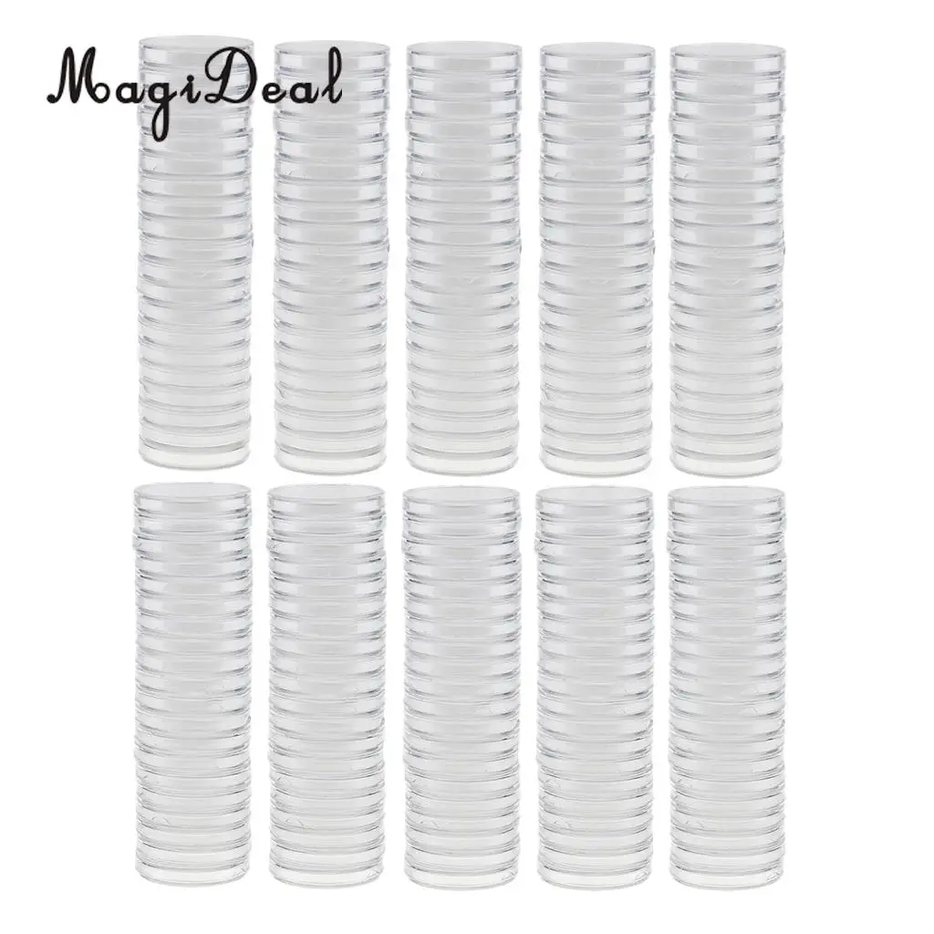 200pcs 30/38mm Plastic Clear Round Coin Case Capsule Storage Holder Containers