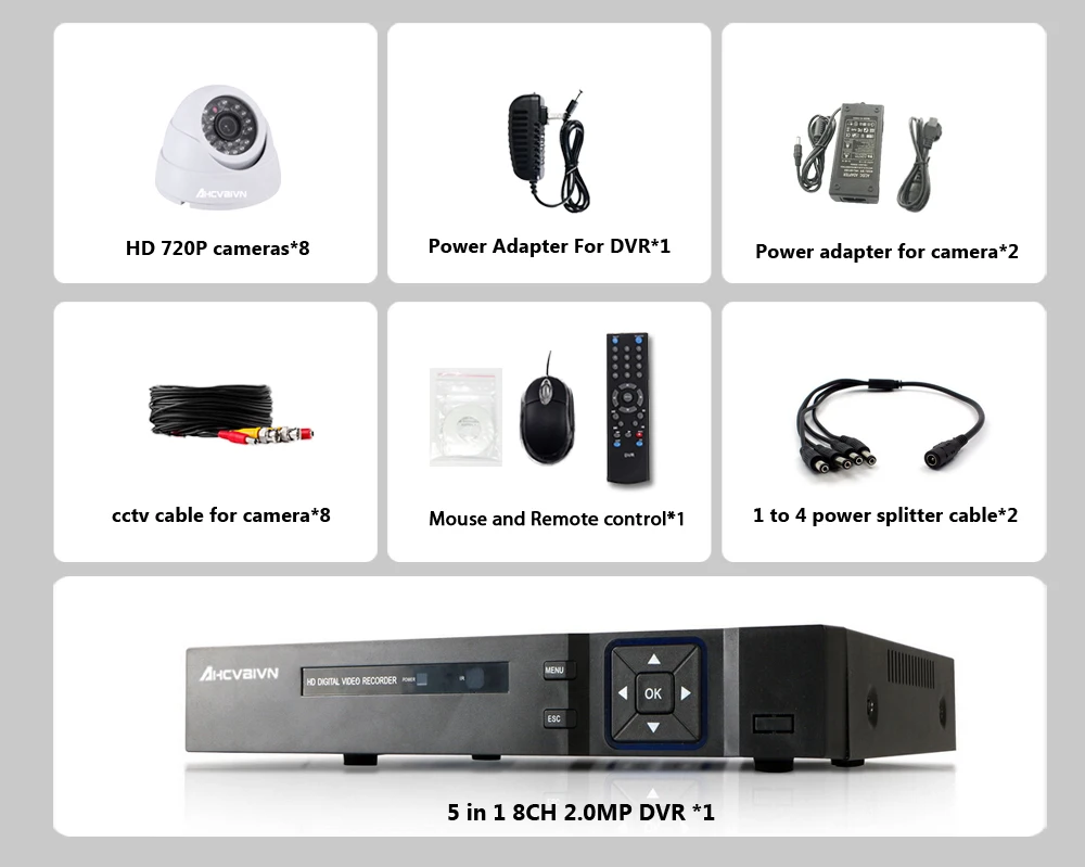 720 P HDMI AHD 8CH CCTV DVR 8CH система видеонаблюдения 8 шт. 1,0 Мп ИК камера безопасности 1200 ТВЛ камера видеонаблюдения