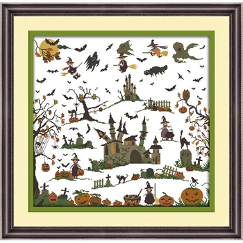 

The witch castle Halloween decoration cartoon Counted Cross Stitch 14CT Cross Stitch Chinese Cross Stitch Kits for Embroidery
