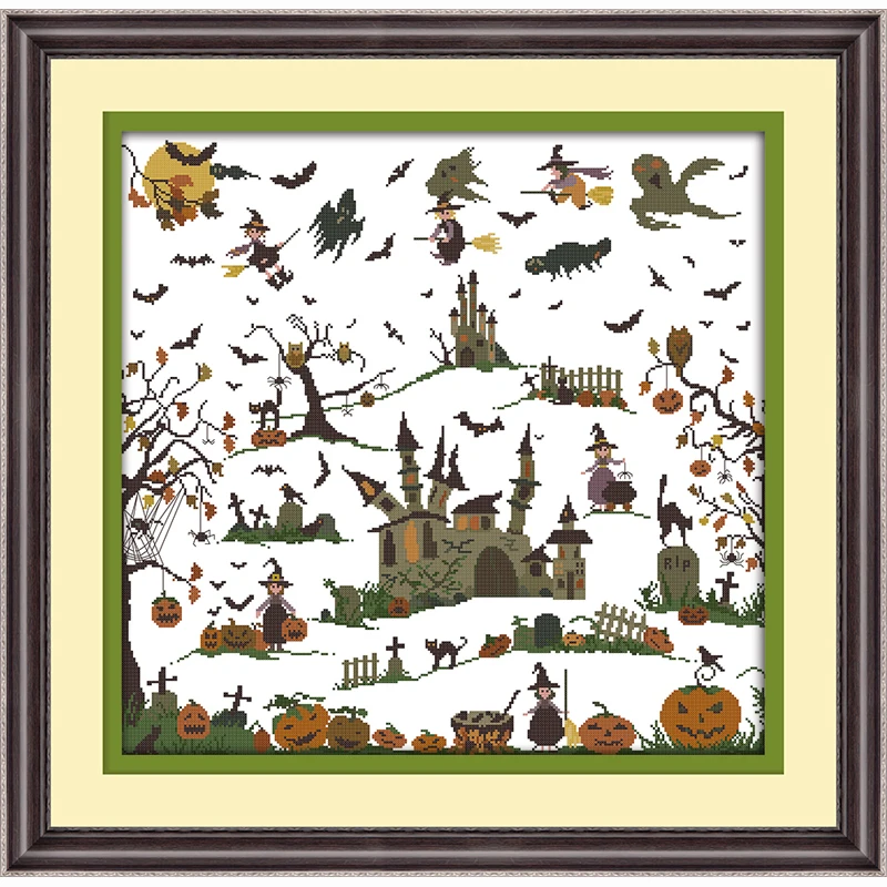 the witch castle halloween decoration cartoon counted cross stitch 14ct cross stitch chinese cross stitch kits
