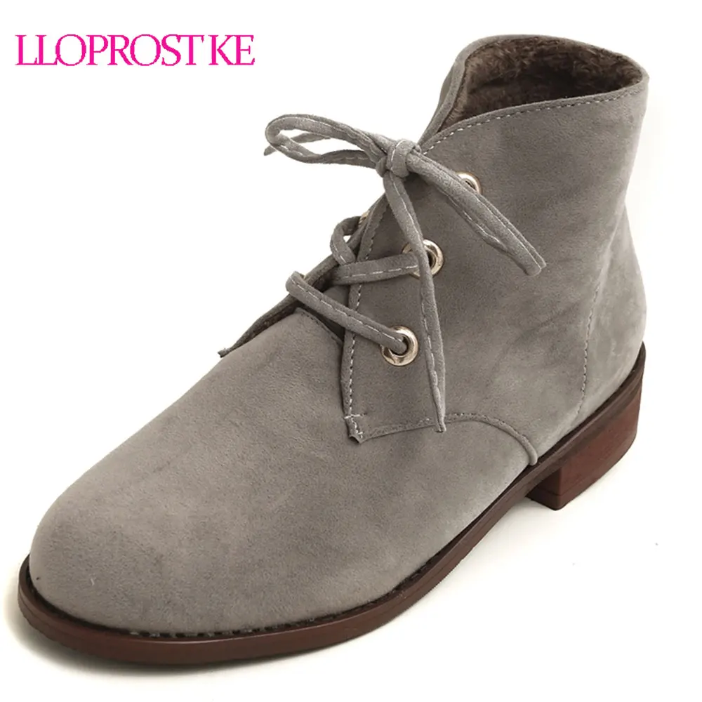 

Lloprost ke 2018 Fashion Winter Black Shoes Lace Up Chelsea Ankle Boots for Women Block Heels Plus Size 32-46 Ladies Shoes D637