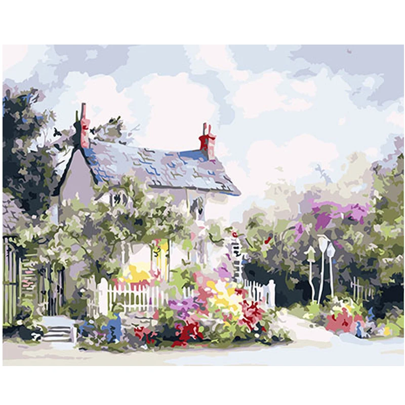 Frameless Europe style villa DIY Painting By Numbers Acrylic Paint By Numbers Hand Painted Oil