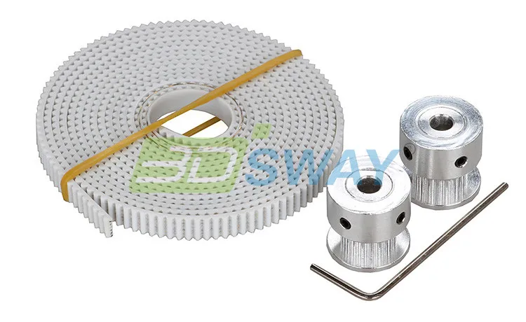 3D Printer Kit 2M PU White 6mm 2GT Timing Belt with Steel Core Wire and GT2 Timing Pulley 20 Tooth with Hex Wrench (1)