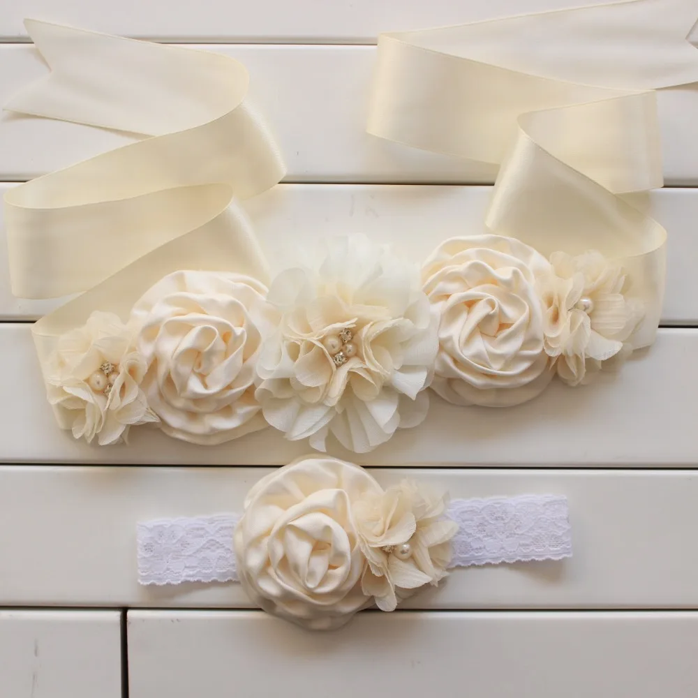 Fashion Vintage Pink/ivory flower Belt,Girl Woman Sash Belt Wedding Sashes belt with flower headband 9colors Upick