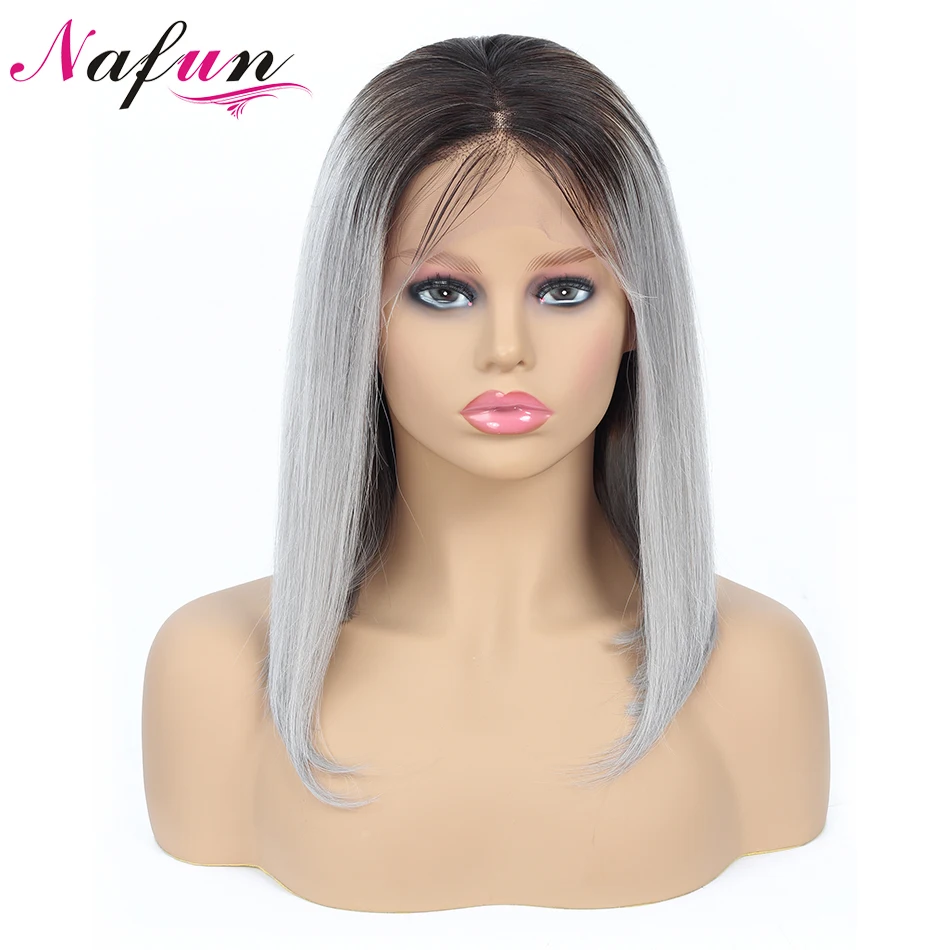 NAFUN 13x4 Короткие прямые синтетические волосы на Синтетические волосы на кружеве парики из натуральных волос бразильский парик 1B/27/99J/розовый