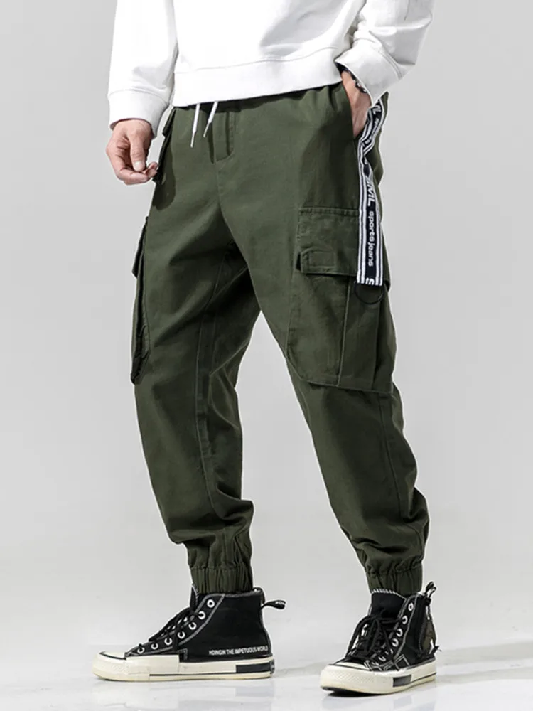 

EL BARCO Summer Cotton Men Hip Hop Harem Pants Black Grey Streetwear Joggers Pencil Cargo Pants Army Green Pockets Male Trousers