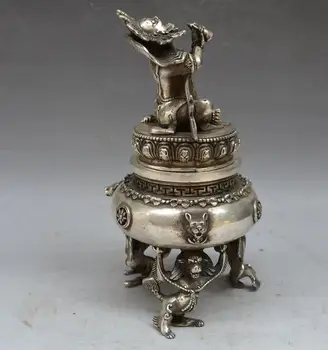 

Tibet Tibetan Silver Bronze Mahakala Buddha Incense Burner Censer Holder Metal Home Decor Buddhism Decoration Censer 60