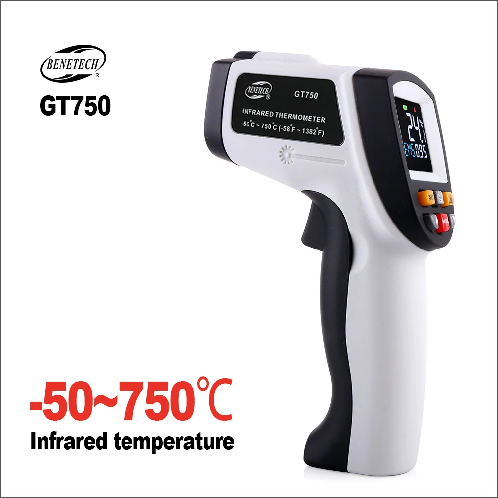 Beste BENETECH LCD Kleurenscherm Infrarood Thermometer Handheld Digitale Outdoor Contactloze Temperatuur GT750 Radium Laser Thermometer