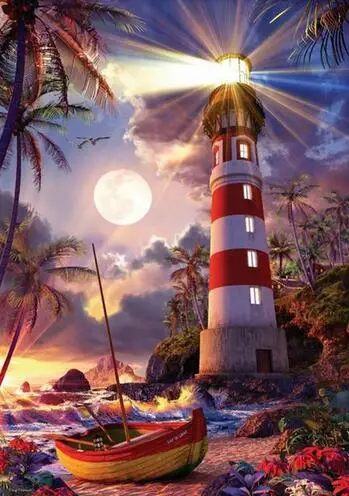 Full Square/Round Drill 5D DIY Diamond Painting "Sea lighthouse" 3D Embroidery Cross Stitch Mosaic child decoration Gifts YU443 - Color: Brown