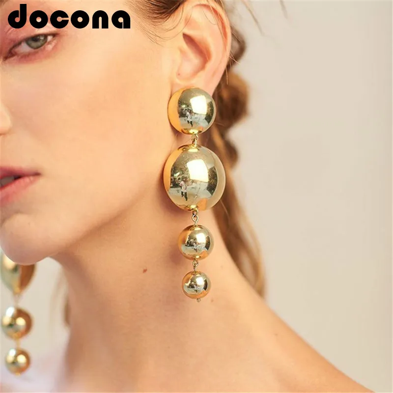 

docona Punk Gold Color Round Geometric Drop Dangle Earrings for Women Long Tassel Pendant Earring Party Jewelry Pendientes 4149