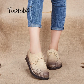 

Tastabo Genuine Leather Flat Shoe 2017 Loafers Women Shoes New Arrival Lace-u Casual Work Driving Shoes Women Flats