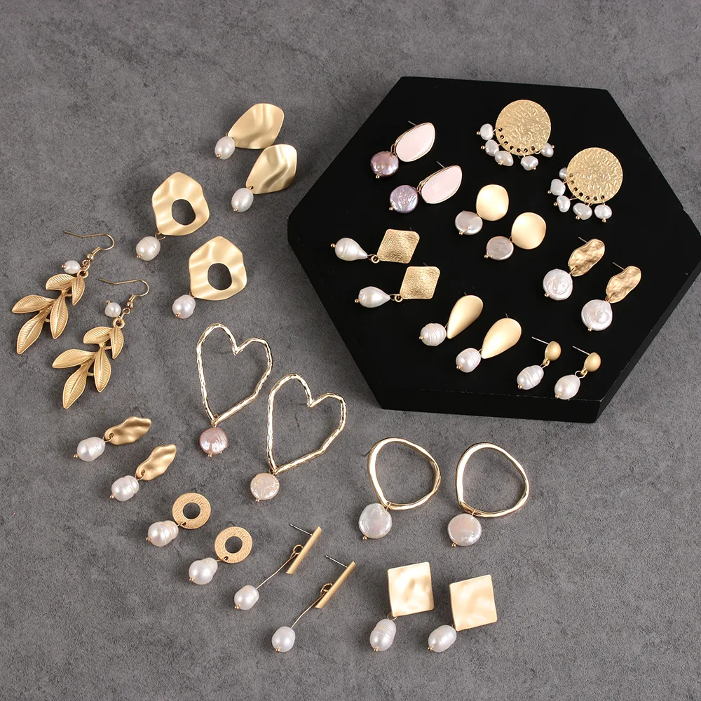 

Vintage Irregular Freshwater Pearl Dangle Earrings For Women Brincos Geometric Drop Earring DIY Wedding Party Jewelry Gift