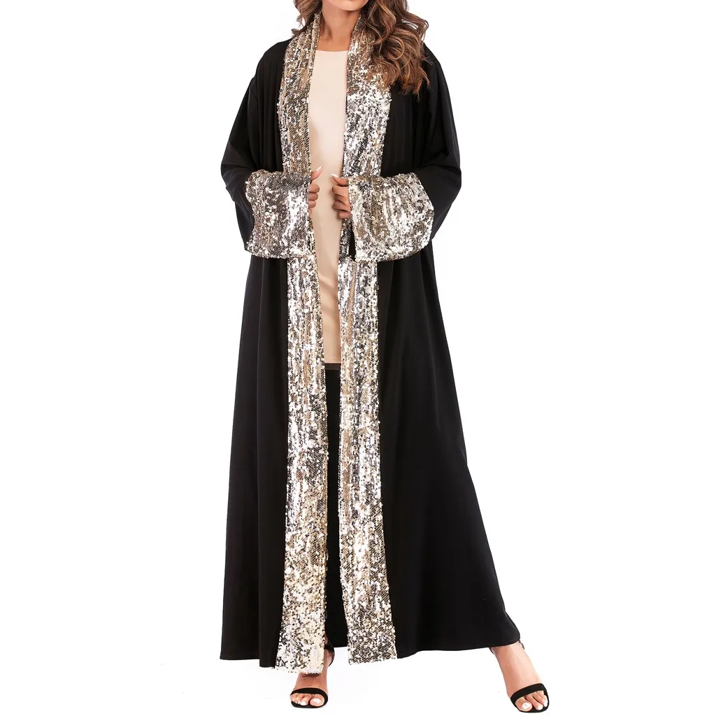 Women s National Cardigan Robe Abaya Islamic Muslim Middle East Long Sleeve Robe Sequined Bandage Dress 4.13