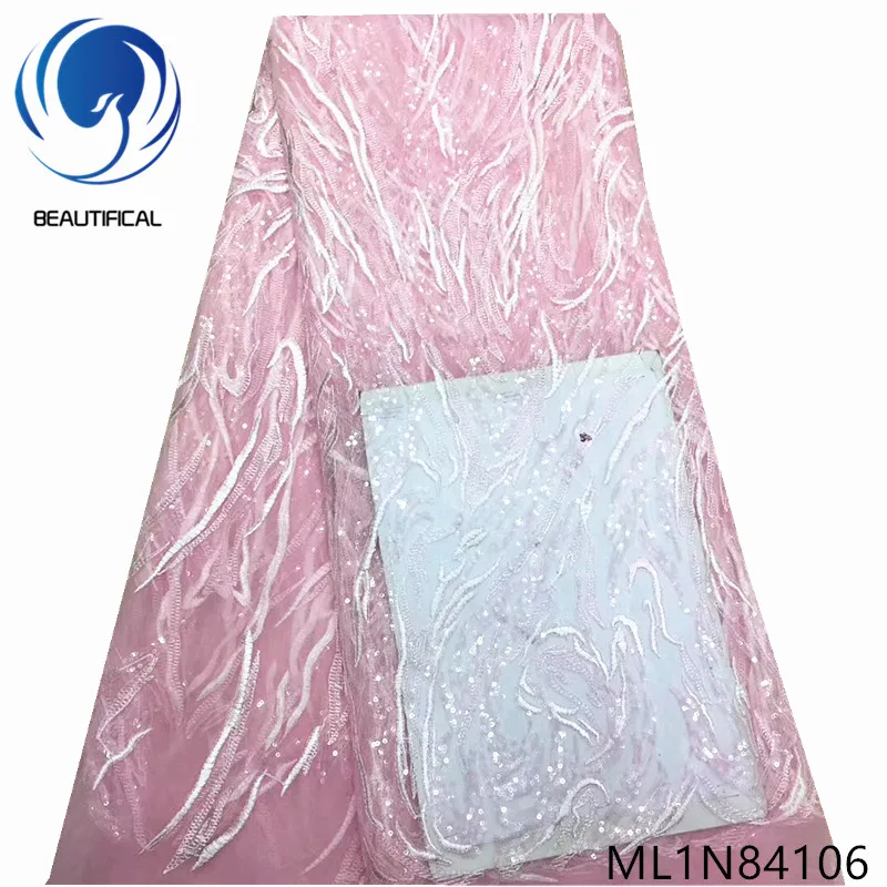 

BEAUTIFICAL Nigerian lace fabrics high quality net lace sequins fabric for dress 5yards african tulle lace fabrics ML1N841