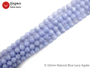 

Qingmos Natural 9-10mm Round Blue Lace Agates Stone Loose Beads for Beadwork Necklace Bracelet Earring DIY 15" Strands los817