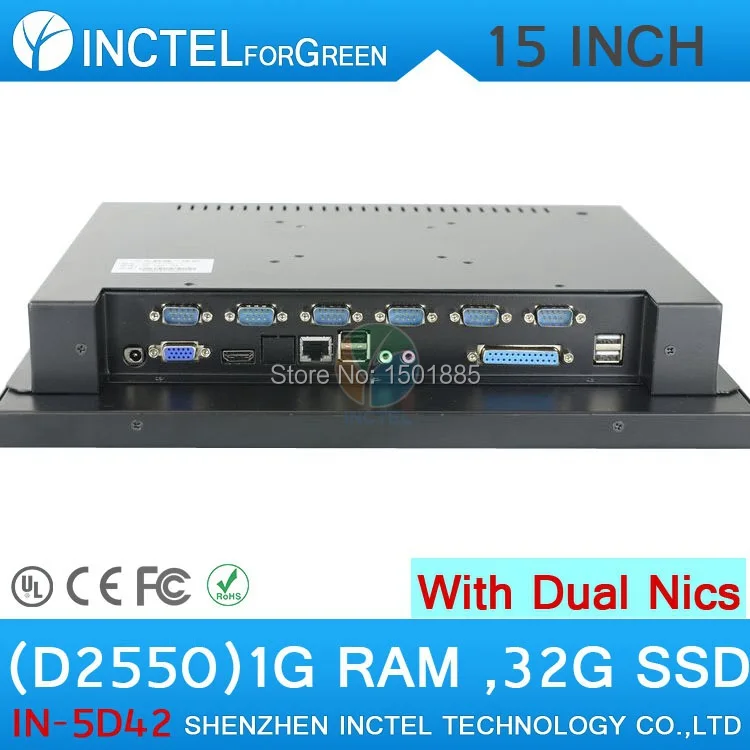 

15" all in one LED touchscreen computers 4-wire resistive with 2*RJ45 6*COM 1G RAM 32G SSD