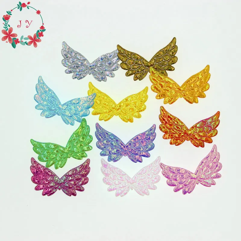 

200pcs 35mm Iridescent Fabric Angel Wings Double Sided Glitter Wing Appliques Cupid, Fairy Wings Scrapbook Doll Embellishment