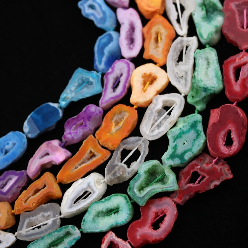 

6 Color Choice,Natural Slice Druzy Geode Agates Loose Beads Jewelry Crafts,Drilled Nugget Agates Stones Beads Necklace EF-CT-253