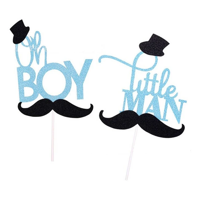 cartoon glitter mustache oh boy /little man cake topper