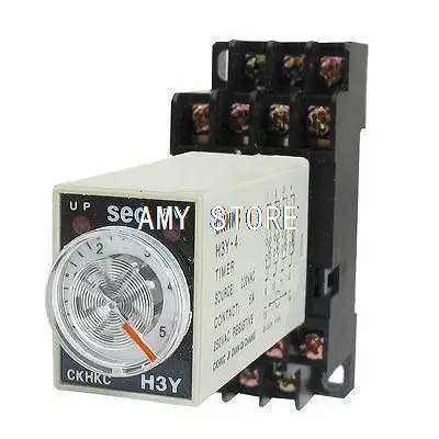 

1pcs 12VDC/24VDC/24VAC/110VAC/220VAC 14 Pins 4PDT 0.2S-5S 5 Seconds Timer Delay DIN Rail Time Relay 3A H3Y-4 w Base PYF14A