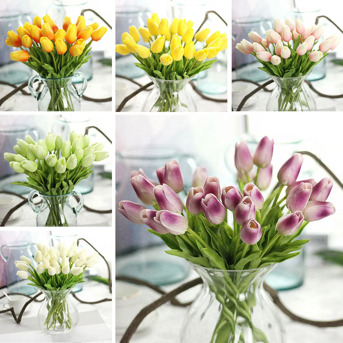 

1Pc PU Mini White Tulip Flower Real Touch Wedding Fower Bouquet Artificial Silk Flowers For Spring Home Party Decoration