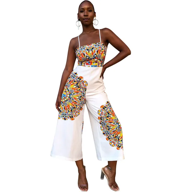 Traditional African Print Jumpsuit Women Sleeveless Bow Tie Up Back