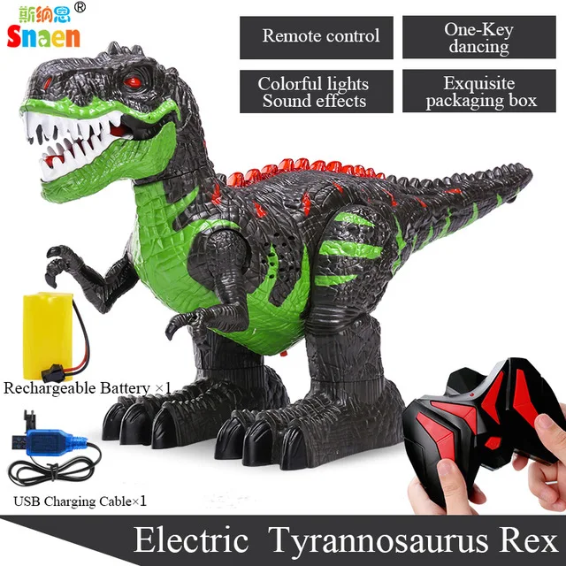 NewSnaen динозавр дистанционного управления электрический RC игрушечные лошадки прогулки Tyrannosaurus Rex перезаряжаемые Дино для обувь мальчиков дети со светом и звуком - Цвет: Зеленый