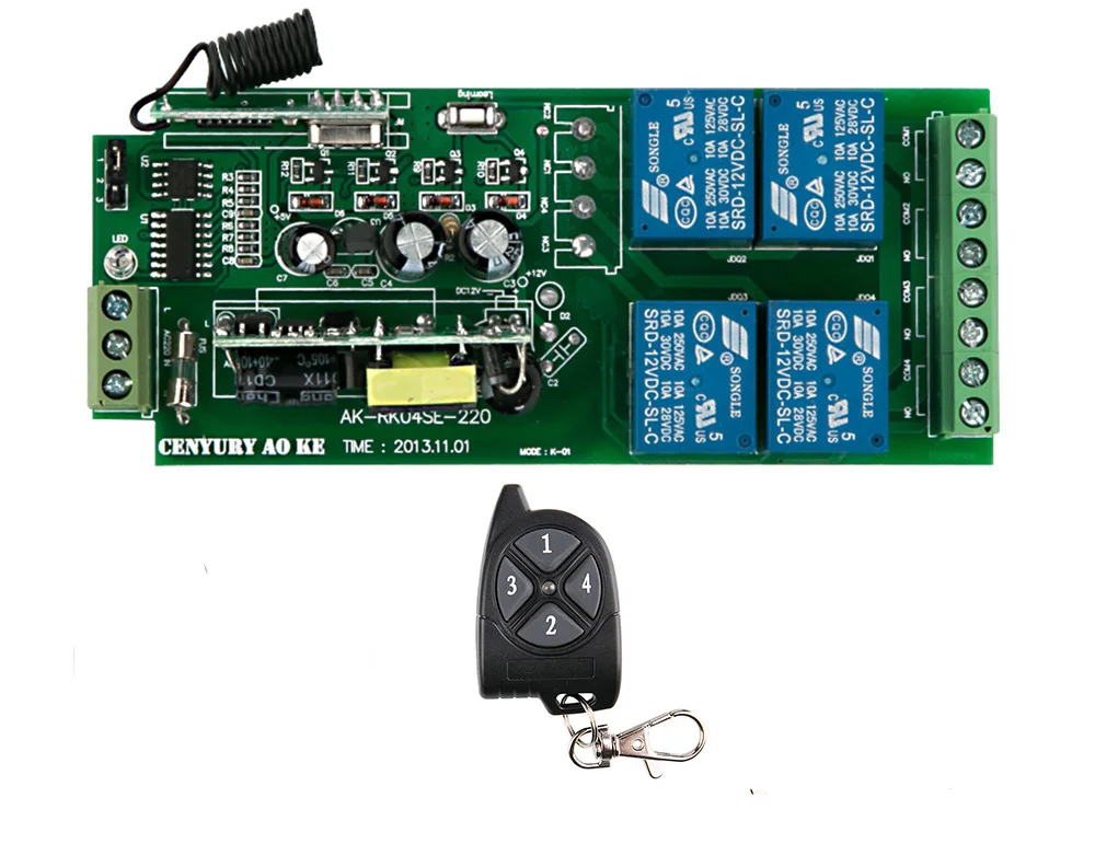 

New AC85V 110V 1`20V 220V 230V 250V 4CH RF Wireless Remote Control System / Motor and electric door 220V Learning code receiver